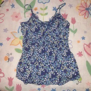 Decree Blue Floral Button-up Babydoll Tank Top